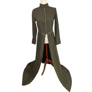 Gothic Punk Military Long Coat Jacket Small Olive Green Convertible Cosplay